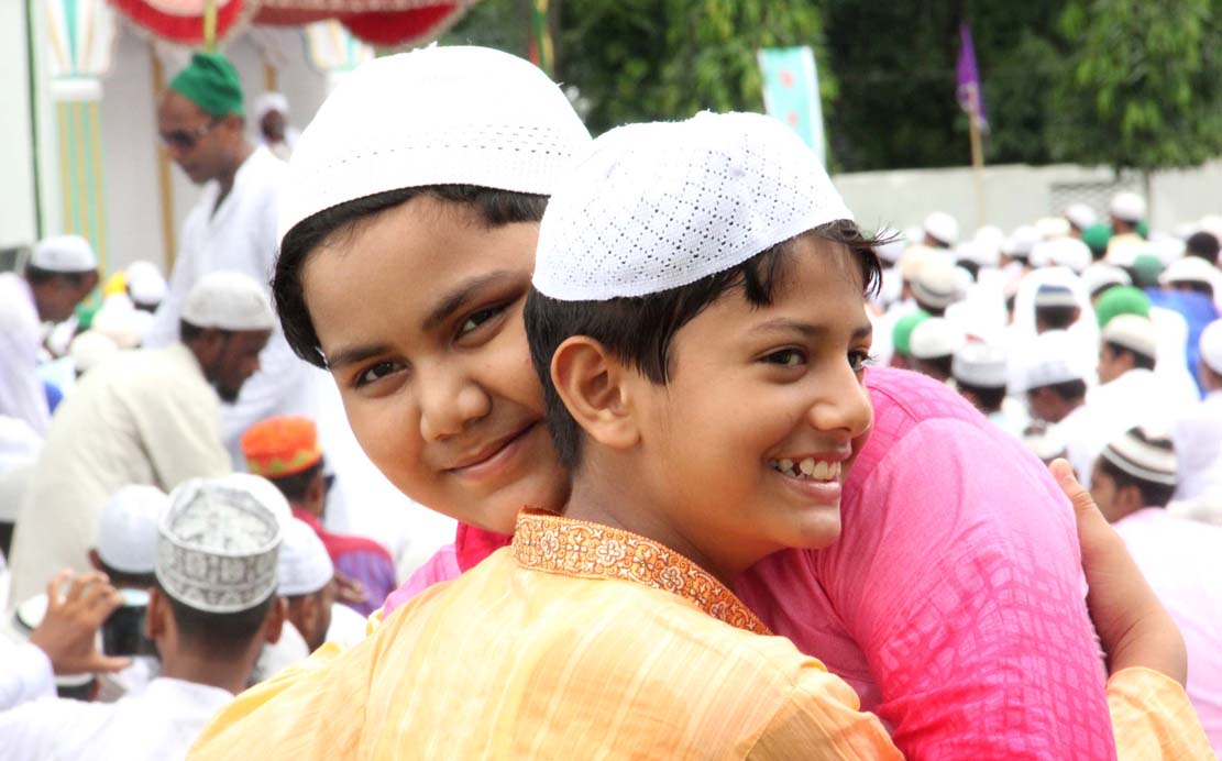 Boys greet each other on the occasion of Eid ul-Fitr in Mangaldai on 07-07-16. Pix by UB Photos 