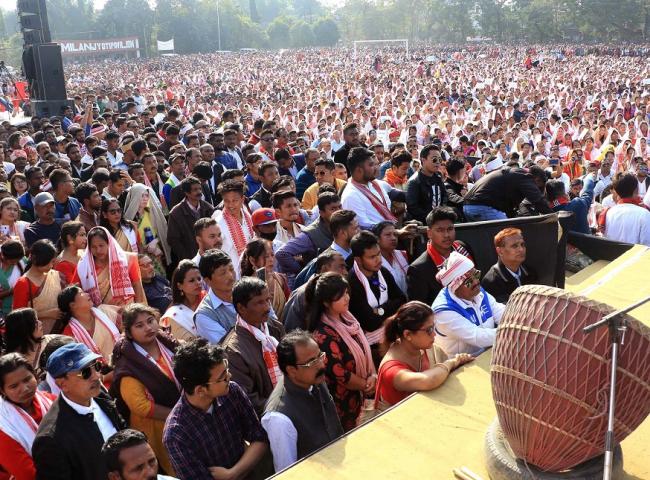 Protester staging a Janata 'Gorjon protest' against Citizenship Amendment Act (CAA) at Chowkidinghèe play ground, Dibrugarh on 24-12-19. Photo by UB Photos