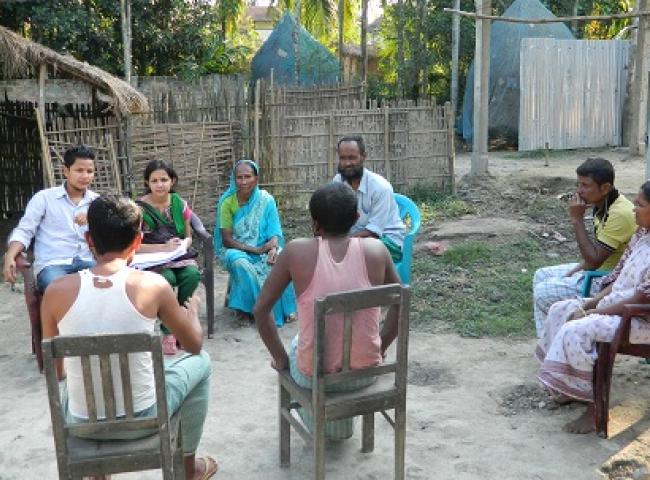 Don Bosco University students interact with villagers on mental health.