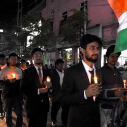 Tezpur Yava Samaj Protest Candle Lighting Rally  against terror attacks in Pulwam Kashmir, at Tezpur  on on Sunday. Photo: UB photos