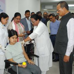 Chandra Mohan Patowary, Minister of Environment & Forests and Welfare, along with MP Bijuli Kalita Medhi, at the State Launch of the HPV Vaccination Campaign at Maternity & Child Hospital, Gauhati Medical College and Hospital, Bhangagarh, Guwahati, on February 28, 2026. The National and State Launch was virtually inaugurated by Prime Minister Narendra Modi. (Pix by UB Photos) Chandra Mohan Patowary, Minister of Environment & Forests and Welfare, along with MP Bijuli Kalita Medhi, at the State Launch of the HPV Vaccination Campaign at Maternity & Child Hospital, Gauhati Medical College and Hospital, Bhangagarh, Guwahati, on February 28, 2026. The National and State Launch was virtually inaugurated by Prime Minister Narendra Modi. (Pix by UB Photos)