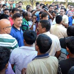 ULFA leader Anup Chetia  visits  Nagaon  Police Station on Wednesday. Photo  by UB Photos.