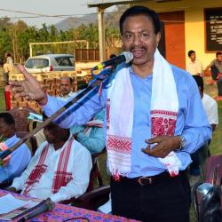 AGP leader Dr. Kamala Kalita at a public at Ukium village in Assam-Meghalaya border area, Kamrup district, Assam on 27-02-16. Pix by UB Photos   