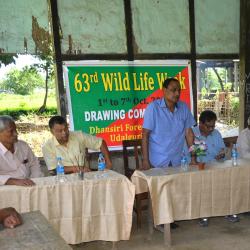 DFO MK Sarma addressing students at Swahid Adarsha ME school near Bornadi WLS on the occasion of 63rd Wildlife Week on October 4