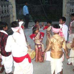 Few children performing bihu at Bhehpara Gaon, Dhemaji 