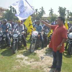 ABSU president Promod Boro while flagging off grand bike rally 