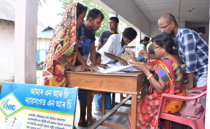 People checking their names in final NRC list at NRC Centre of Panchmaile Gao Panchayat in Tezpur on 01-09-19. Photo by UB Photos