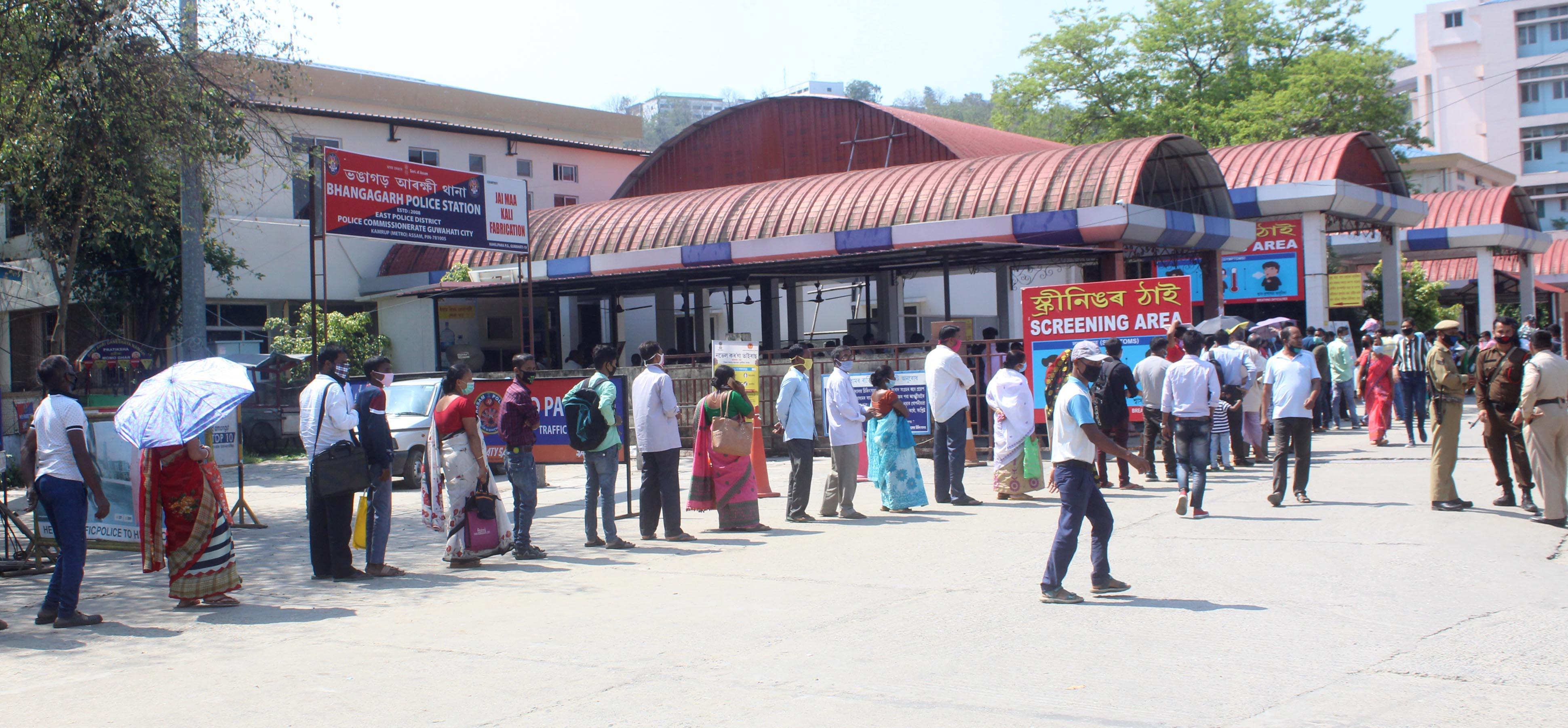 People queue for screening at GMCH in Guwahati on 08-05-20. Pix BY UB photos