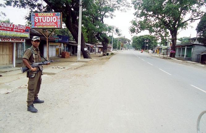 Tamulpur-Security during curfew. Photo: UB Photos