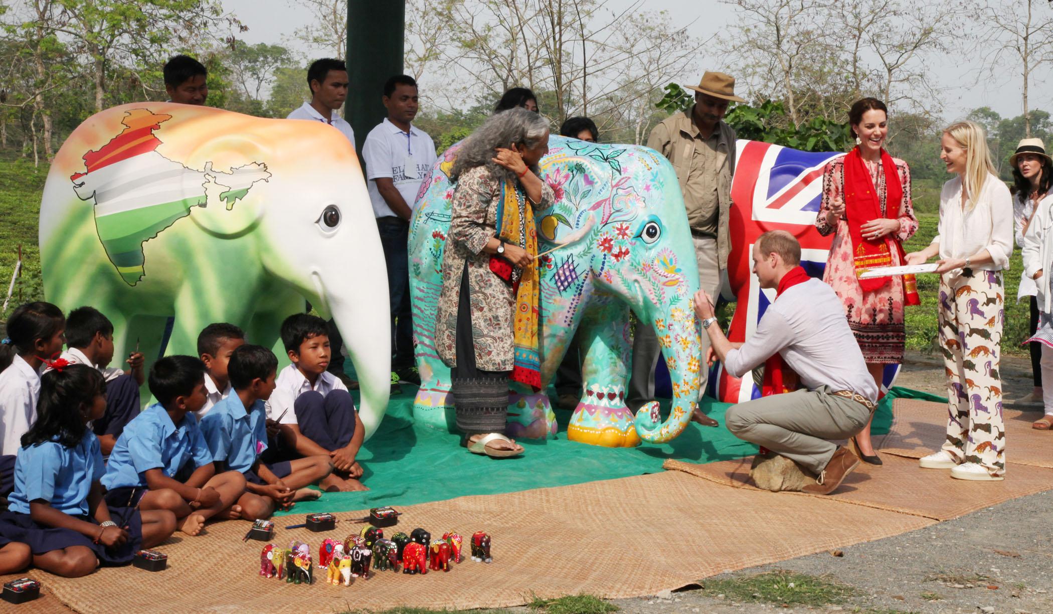 The Duke and Duchess of Cambridge visit IFAW-WTI’s Centre for Wildlife Rehabilitation and Conservation, interact with orphaned elephants and rhinos, and paint an elephant with schoolchildren.