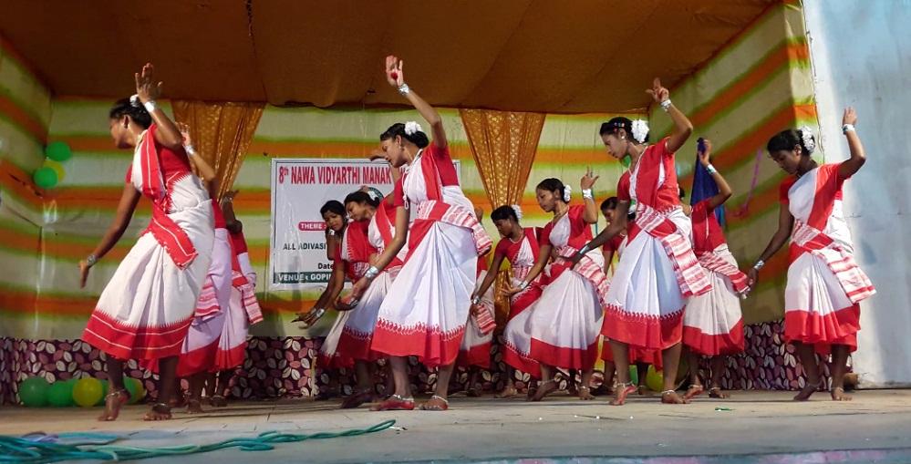 Students performing traditional Adivasi Jhumur dance on the ocassion at Bordoloi Bhavan Tangla on Wednesday. 
