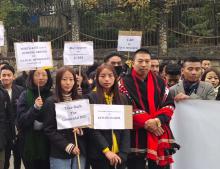 Naga Students Federation protests against CAB outside Raj Bhavan, Kohima on 10-12-19.