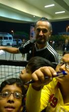 FC Pune City's midfielder Tuncay Sanli with fans at Guwahati on Tuesday