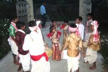 Few children performing bihu at Bhehpara Gaon, Dhemaji 