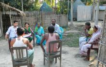 Don Bosco University students interact with villagers on mental health.
