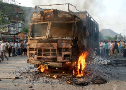 144 CRPC in Pathor kuwari area as truck set on fire