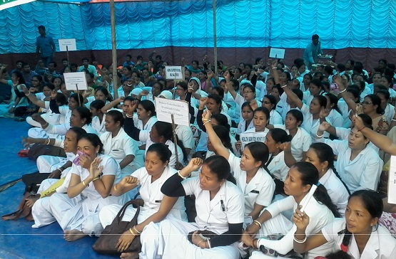 NRHM employees stages dharna