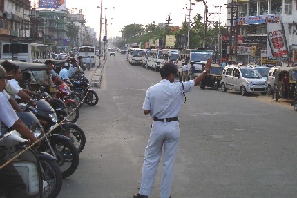 Traffic control at the Bhangagarh-ASTC Bylane, Guwahati