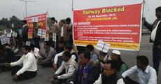 Rail blockade by protesting teachers