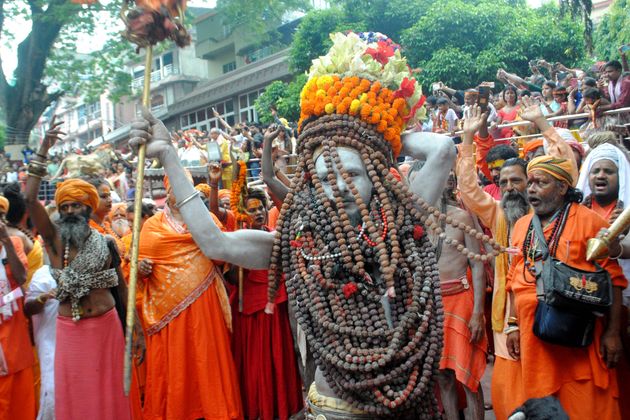 Sadhus and Naga Babas take part in a ceremonial procession and parikrama around Maa Kamakhya Temple on the opening day of the Ambubachi Mela in Guwahati on June 21, 2026. Photo: UB Photos