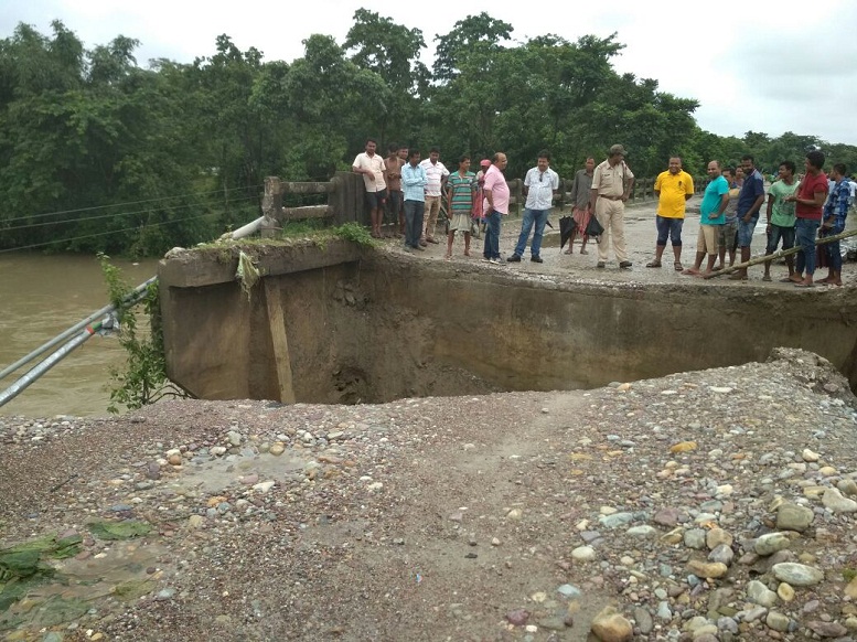 Flood water washed away highway bridge 