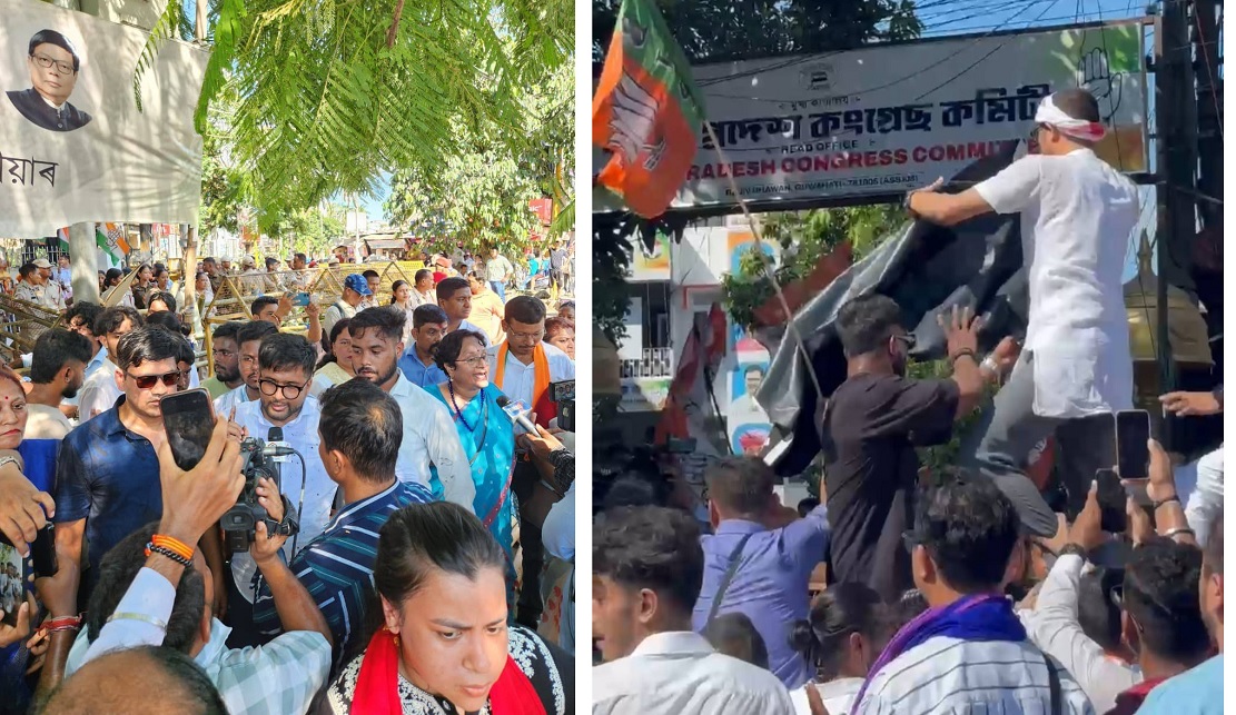 Violent Protest at Rajiv Bhawan in Guwahati as BJP Workers Target Congress Office