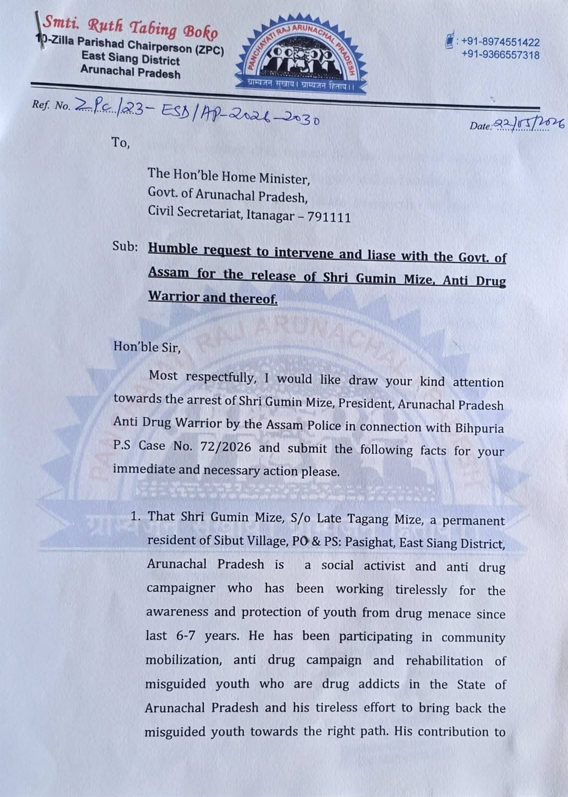NHRC Complaint Filed Over Alleged Custodial Torture of Anti-Drug Activist Gumin Mize