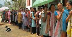 Boithalangsu voters queuing for the 1st phase Polls