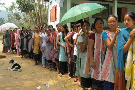 Boithalangsu voters queuing for the 1st phase Polls