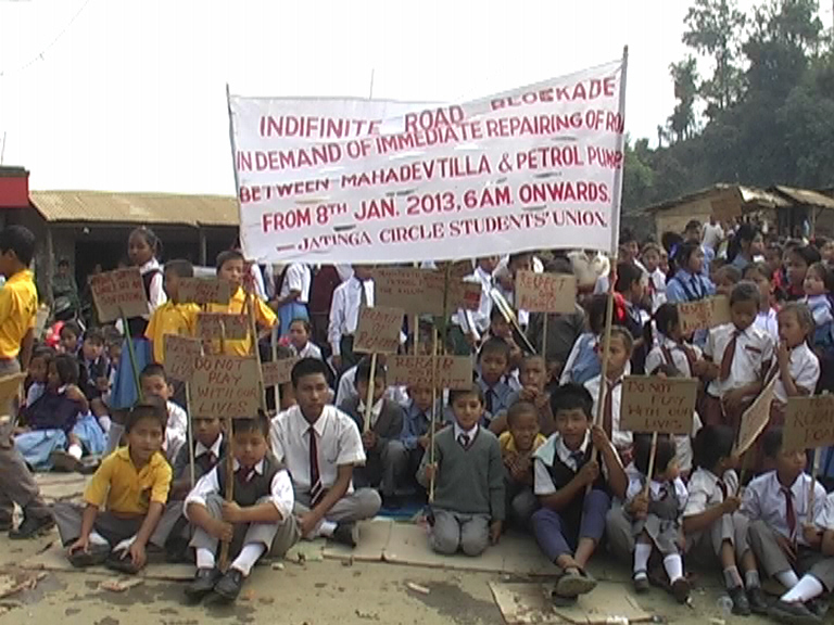 Students’ body blocked Road at Haflong