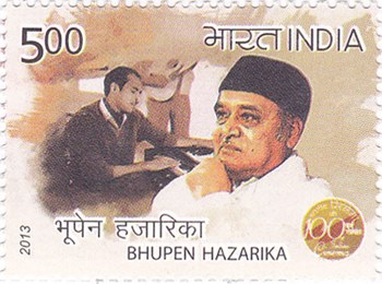Postal stamp on Bhupen Hazarika 