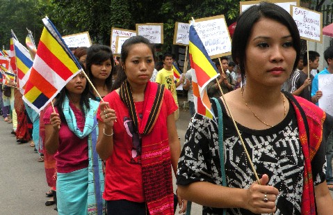 Buddhist followers protest rally at Guwahati