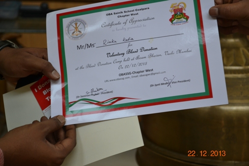 Sainik School Alumni donates blood in Mumbai